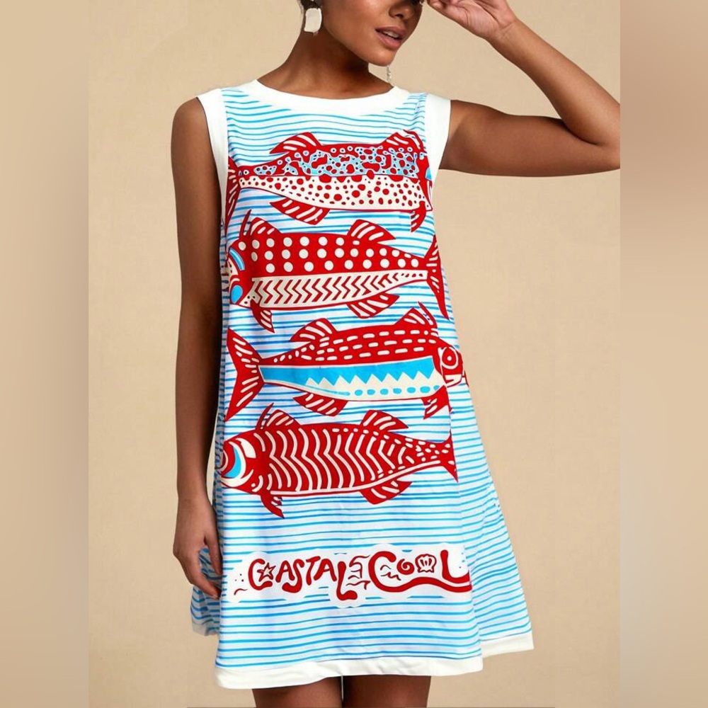 SHEIN "Coastal Cool" Nautical Fish Print Mini Dress